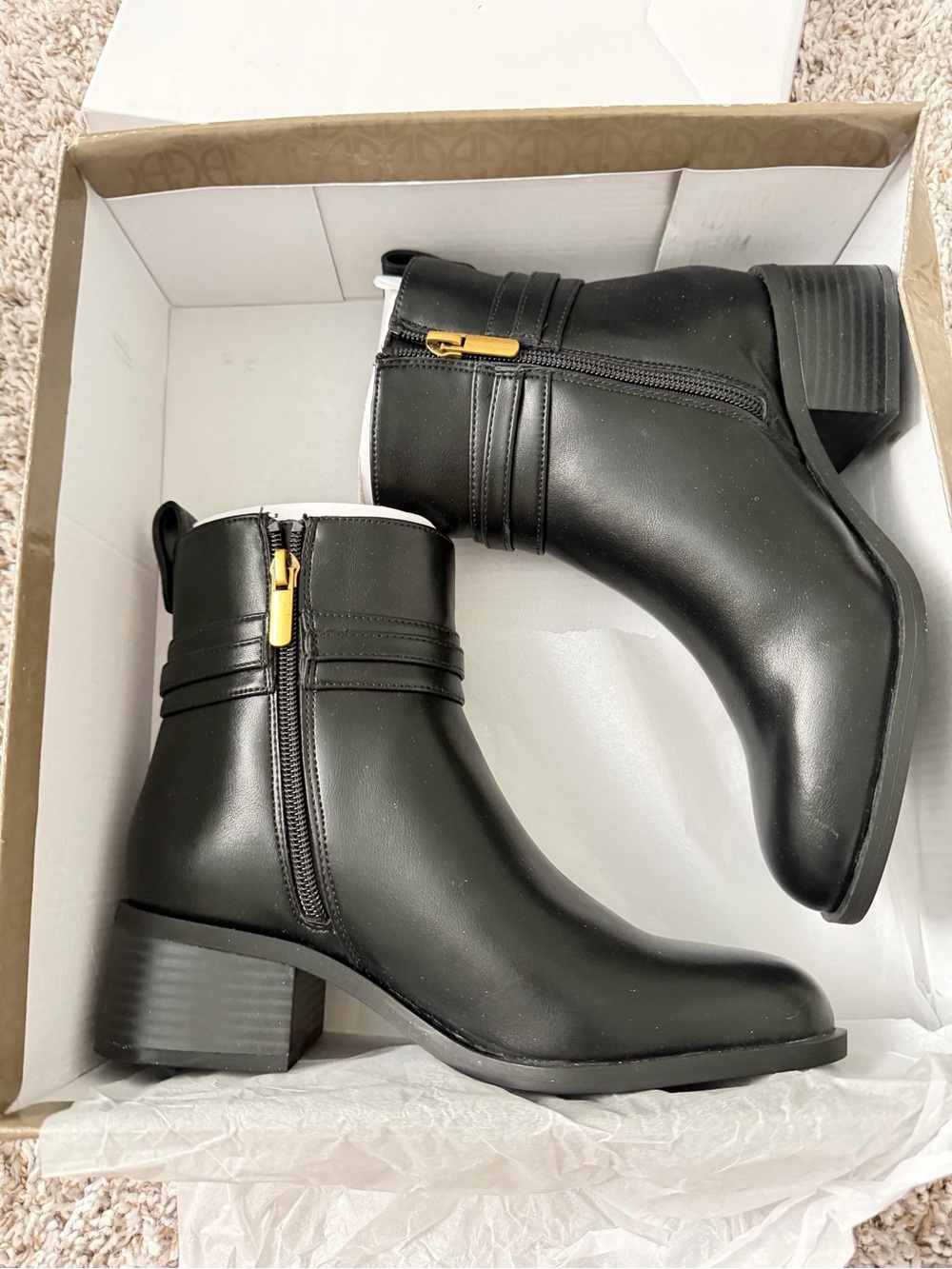 Gianni Bini Black Ankle Booties with Gold Zipper Accent